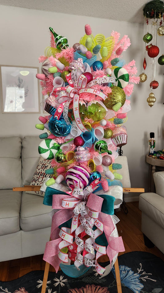 XL Candyland Christmas Swag | Whimsical Gingerbread Holiday Door Swag | Pink Candy Christmas Decor | Designer Christmas Wall Swag