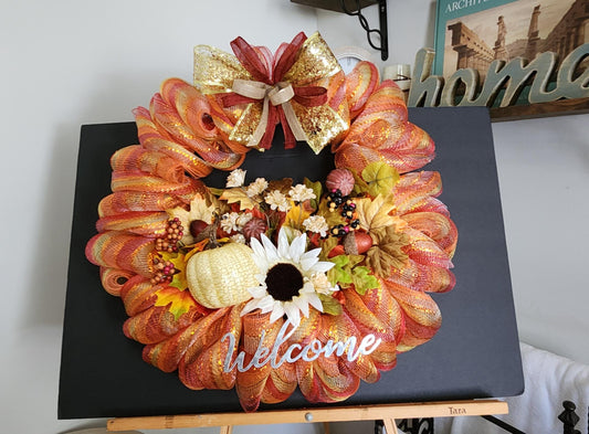 autumn sunset orange floral wreath