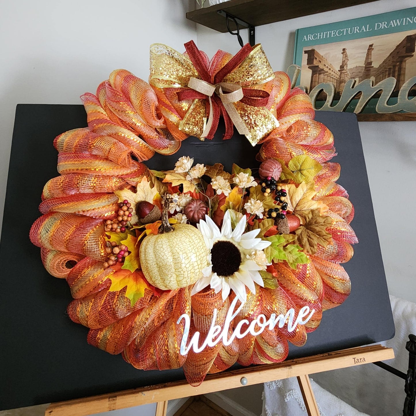 autumn sunset orange floral wreath