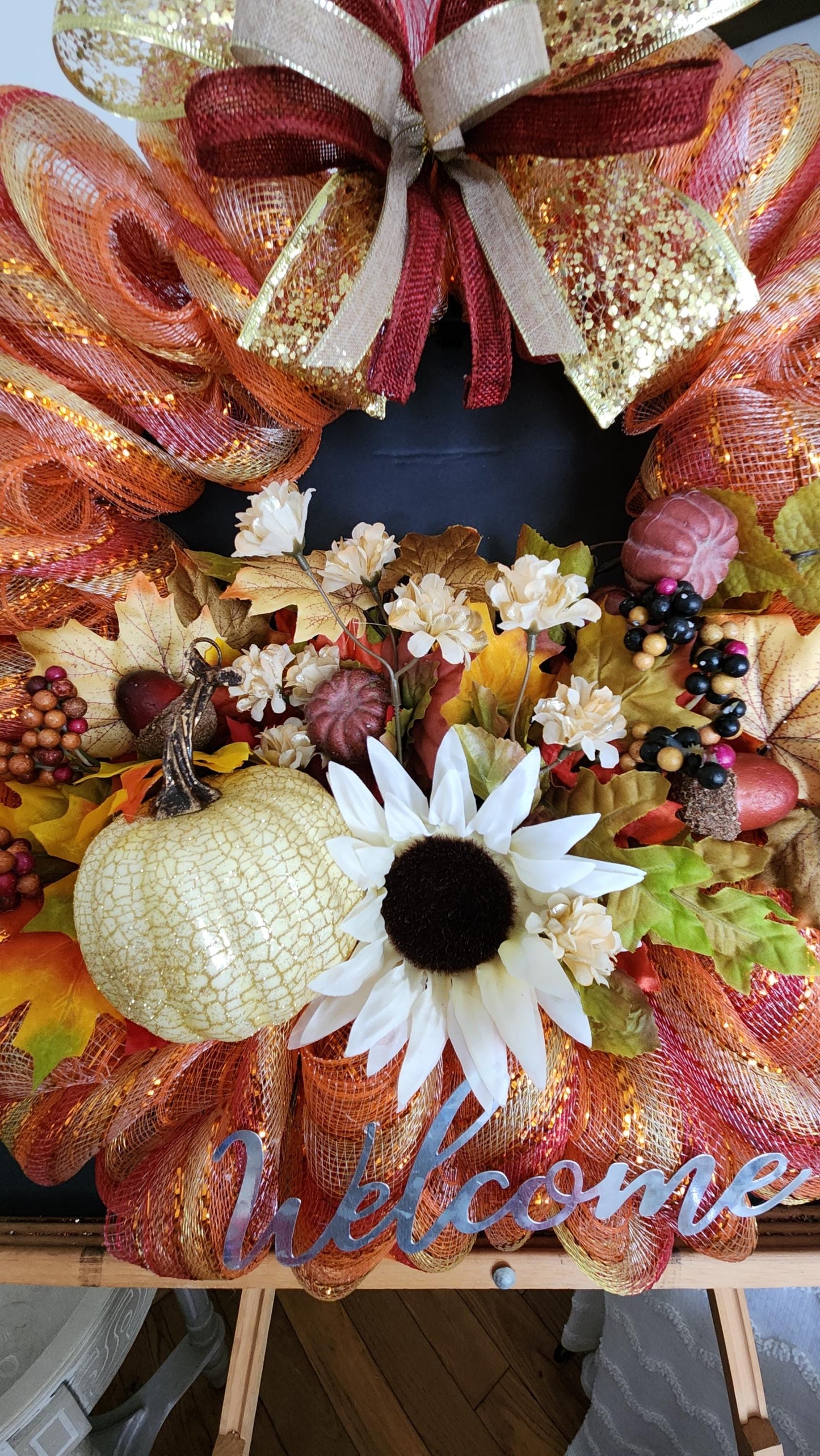autumn sunset orange floral wreath