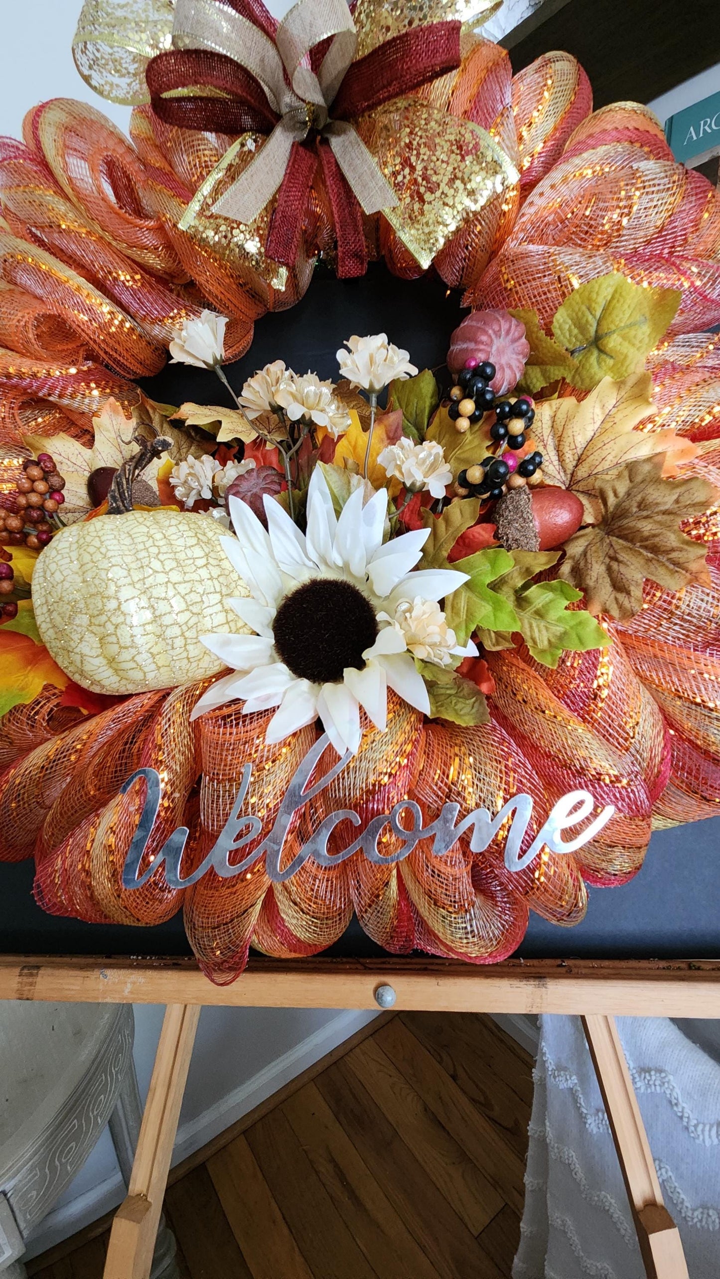 autumn sunset orange floral wreath