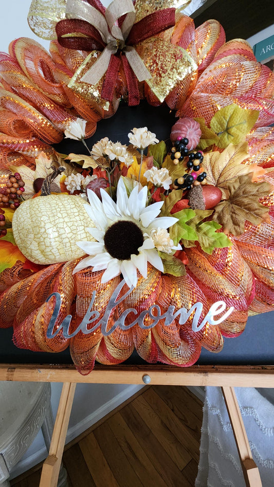 autumn sunset orange floral wreath