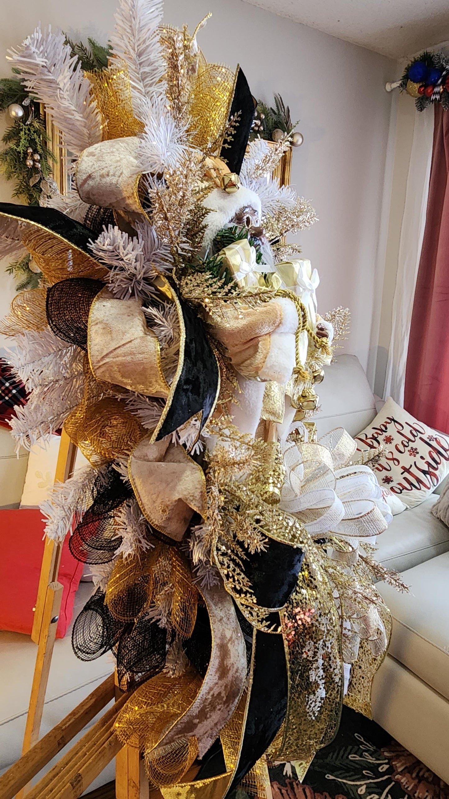 Golden Glam Santa Swag | Luxury Christmas Door Decor