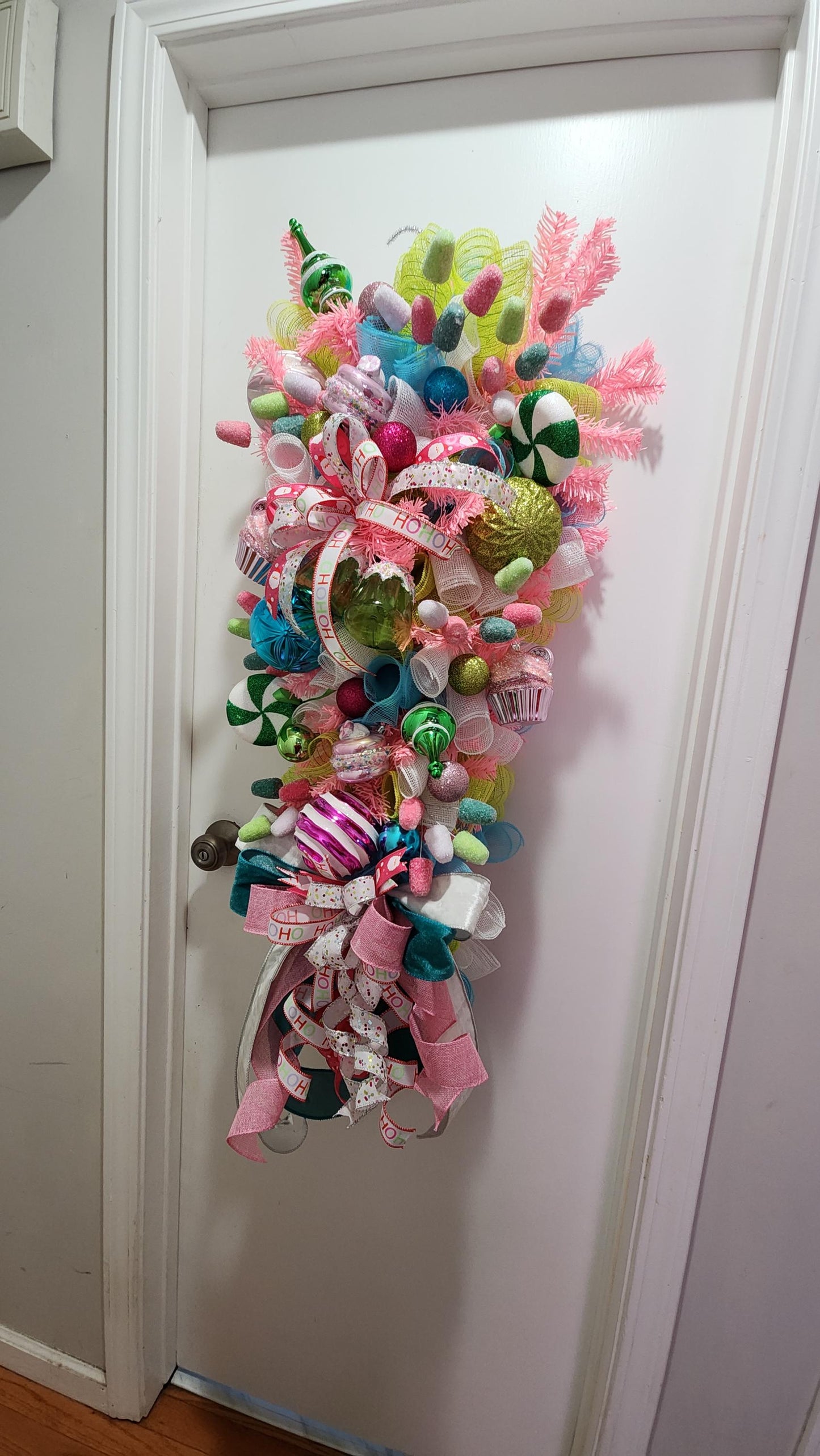XL Candyland Christmas Swag | Whimsical Gingerbread Holiday Door Swag | Pink Candy Christmas Decor | Designer Christmas Wall Swag