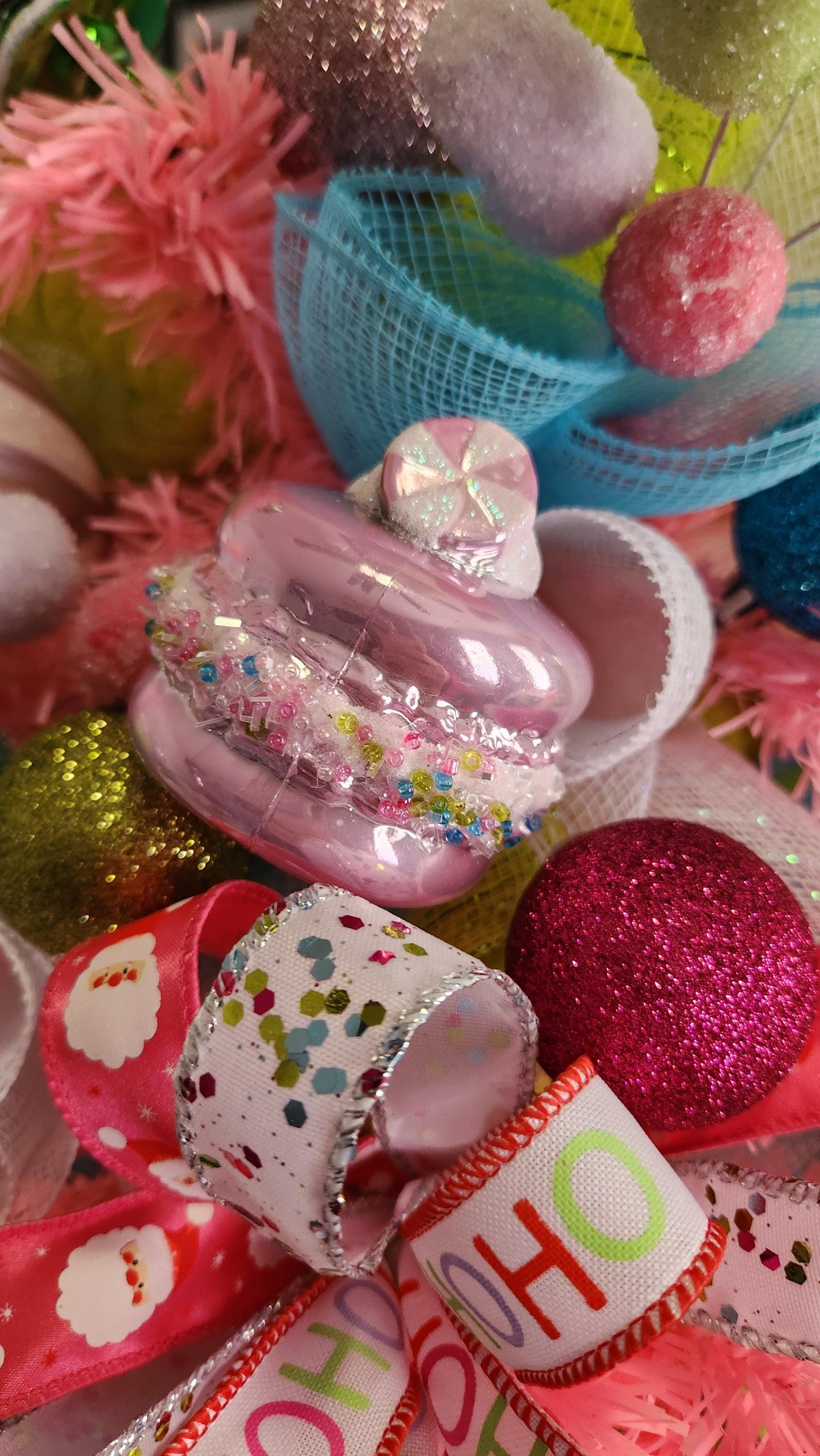 XL Candyland Christmas Swag | Whimsical Gingerbread Holiday Door Swag | Pink Candy Christmas Decor | Designer Christmas Wall Swag