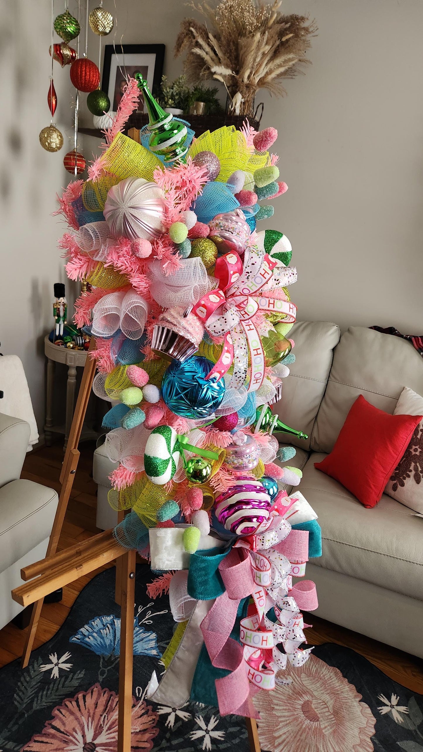 XL Candyland Christmas Swag | Whimsical Gingerbread Holiday Door Swag | Pink Candy Christmas Decor | Designer Christmas Wall Swag