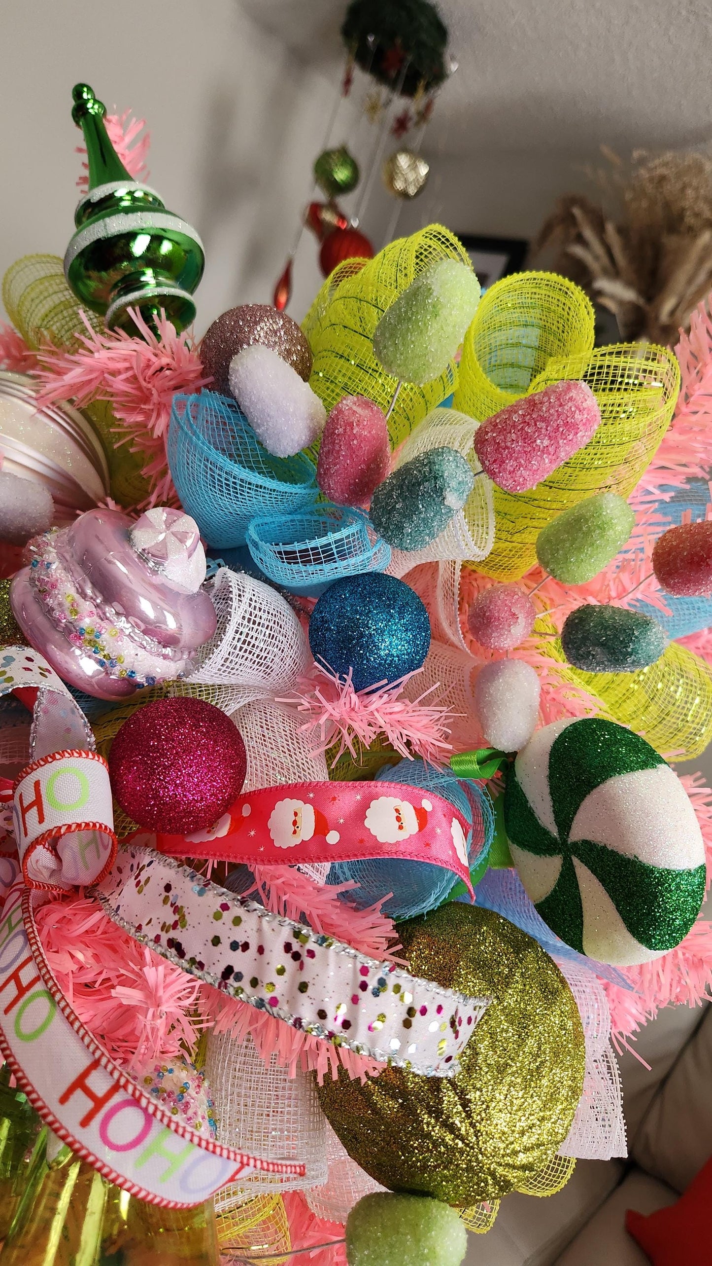 XL Candyland Christmas Swag | Whimsical Gingerbread Holiday Door Swag | Pink Candy Christmas Decor | Designer Christmas Wall Swag