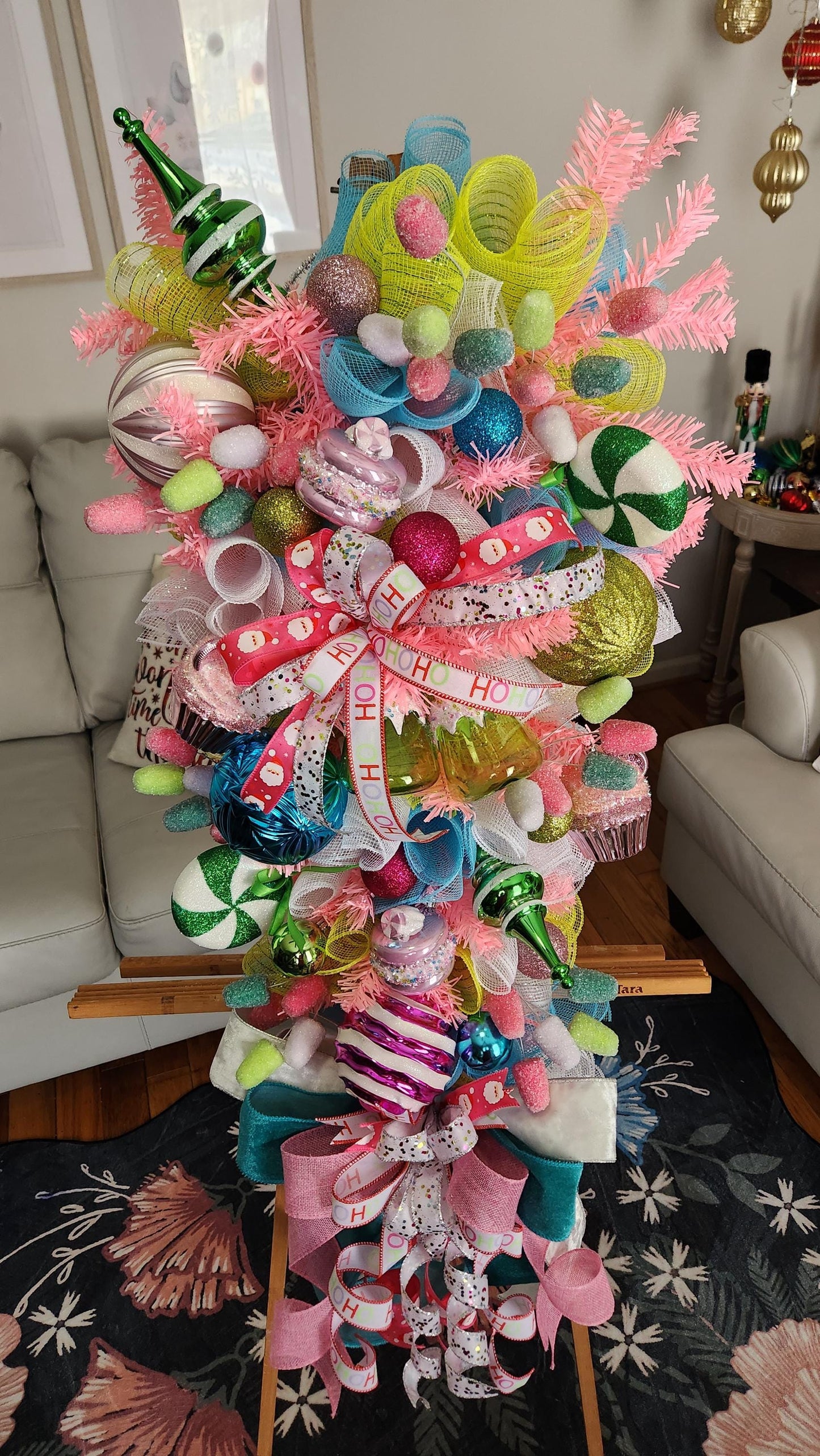 XL Candyland Christmas Swag | Whimsical Gingerbread Holiday Door Swag | Pink Candy Christmas Decor | Designer Christmas Wall Swag
