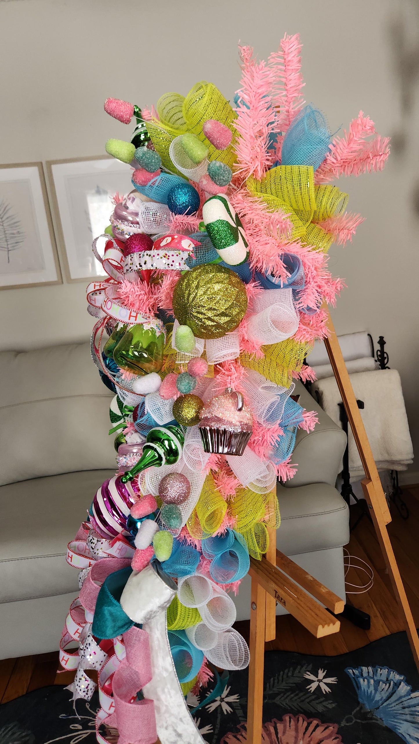 XL Candyland Christmas Swag | Whimsical Gingerbread Holiday Door Swag | Pink Candy Christmas Decor | Designer Christmas Wall Swag