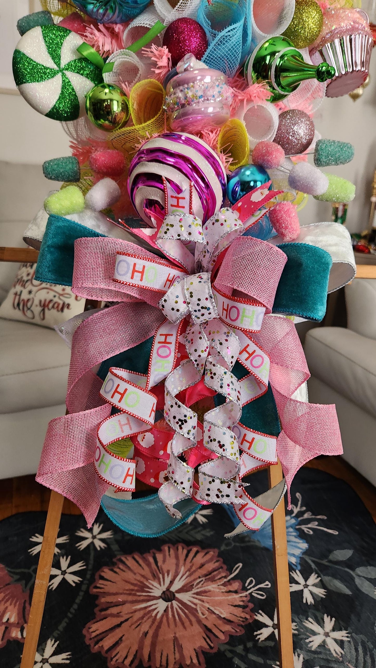 XL Candyland Christmas Swag | Whimsical Gingerbread Holiday Door Swag | Pink Candy Christmas Decor | Designer Christmas Wall Swag