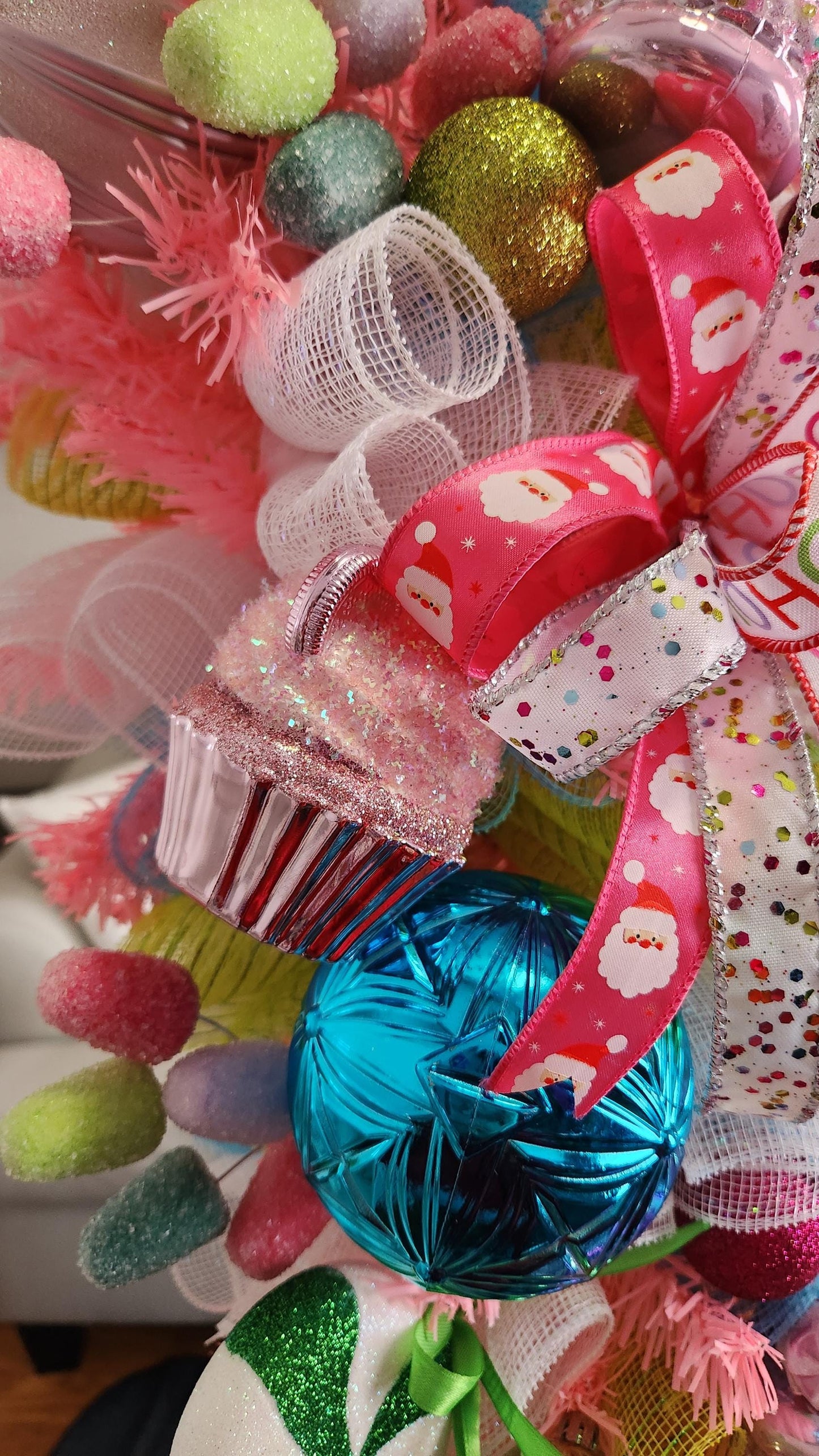 XL Candyland Christmas Swag | Whimsical Gingerbread Holiday Door Swag | Pink Candy Christmas Decor | Designer Christmas Wall Swag
