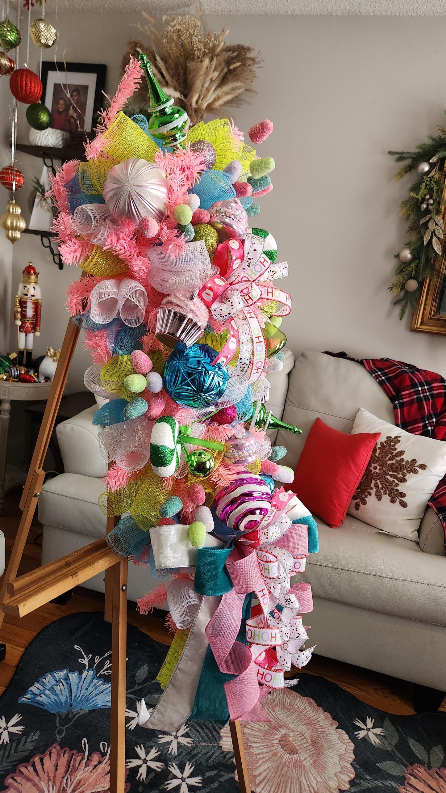 XL Candyland Christmas Swag | Whimsical Gingerbread Holiday Door Swag | Pink Candy Christmas Decor | Designer Christmas Wall Swag