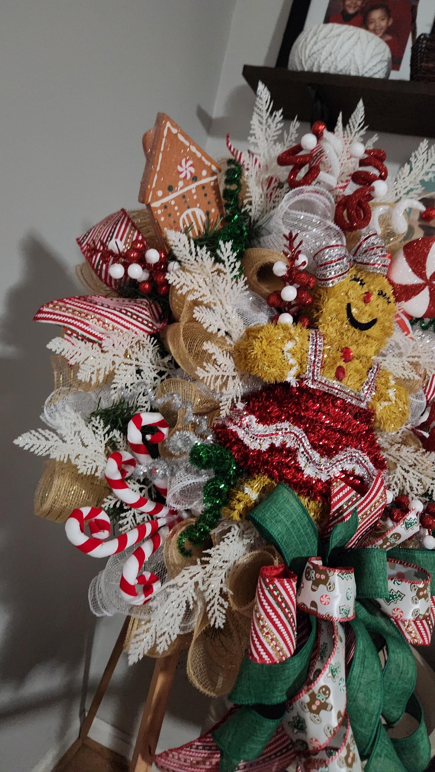 Gingerbread Girl Christmas Wreath, Whimsical Holiday Front Door Decor, Candy Cane Gingerbread Christmas Wreath