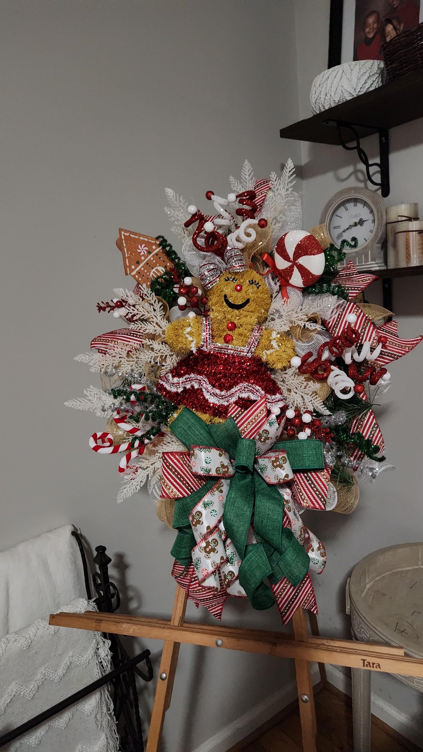 Gingerbread Girl Christmas Wreath, Whimsical Holiday Front Door Decor, Candy Cane Gingerbread Christmas Wreath