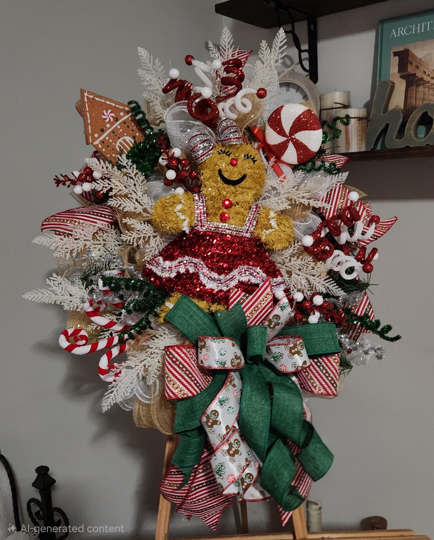 Set of 2 Gingerbread Christmas Wreaths, Whimsical Holiday Double Door Decor