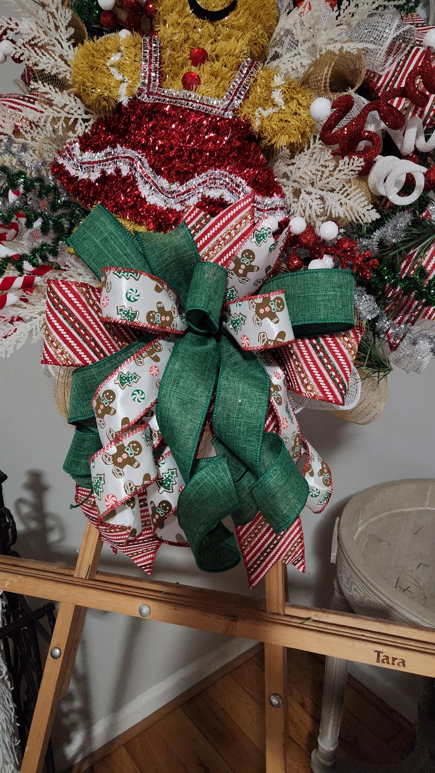 Gingerbread Girl Christmas Wreath, Whimsical Holiday Front Door Decor, Candy Cane Gingerbread Christmas Wreath