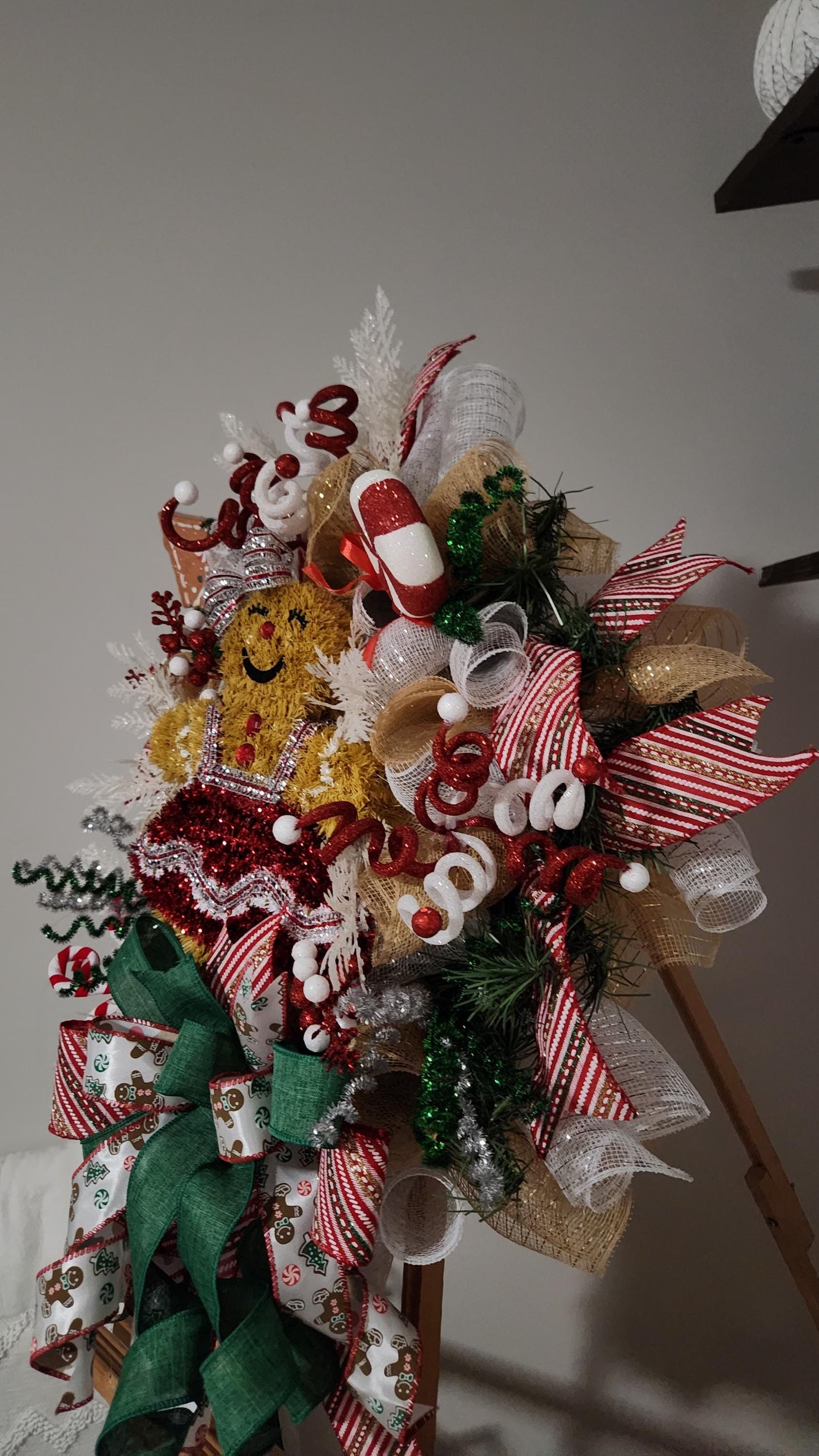 Gingerbread Girl Christmas Wreath, Whimsical Holiday Front Door Decor, Candy Cane Gingerbread Christmas Wreath
