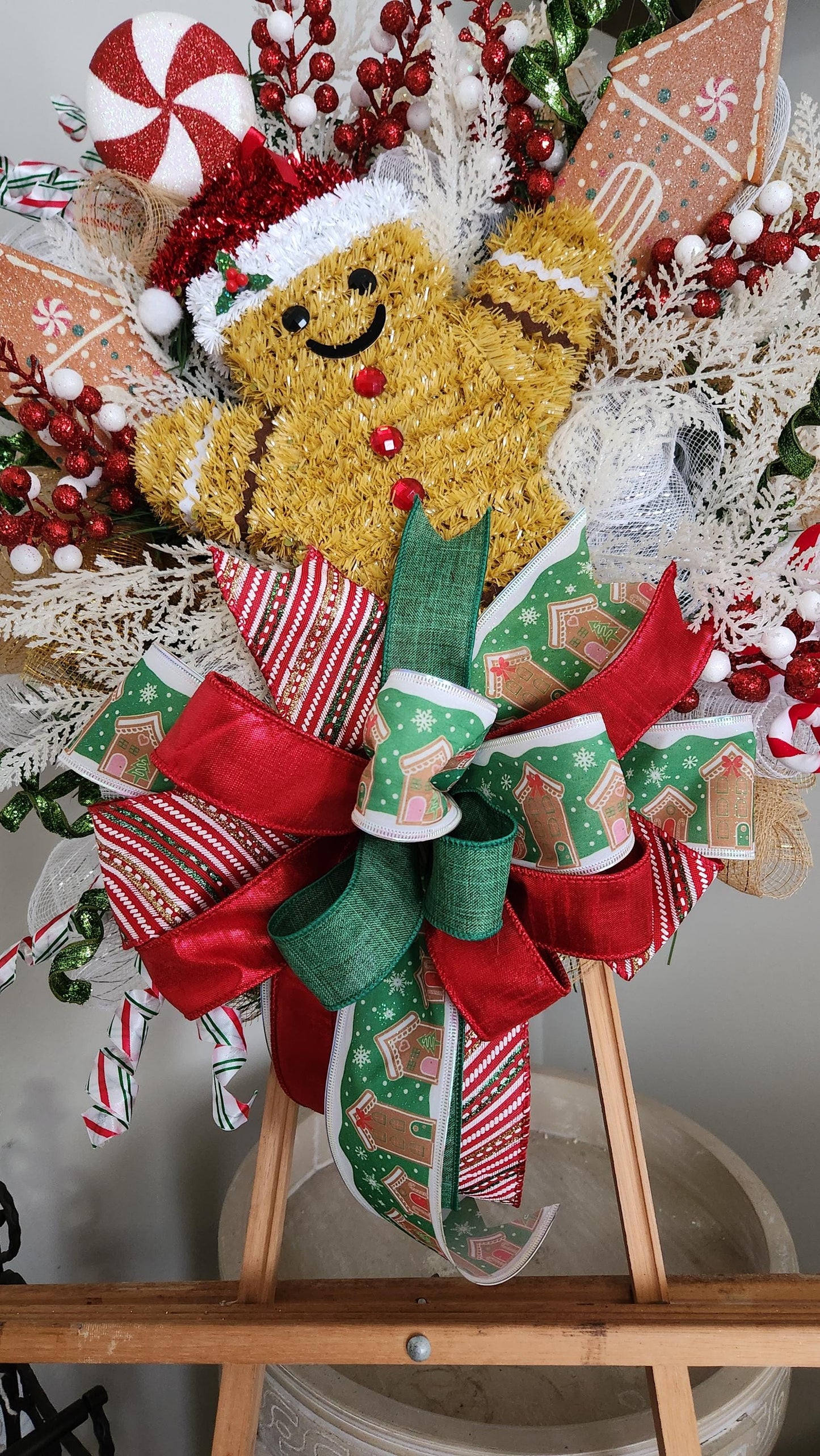 Set of 2 Gingerbread Christmas Wreaths, Whimsical Holiday Double Door Decor