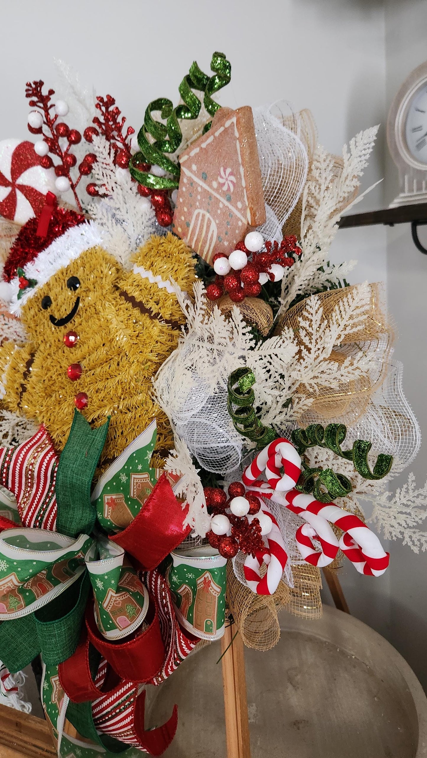 Set of 2 Gingerbread Christmas Wreaths, Whimsical Holiday Double Door Decor