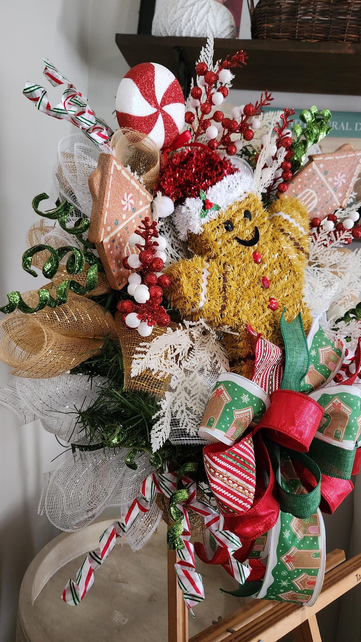 Set of 2 Gingerbread Christmas Wreaths, Whimsical Holiday Double Door Decor