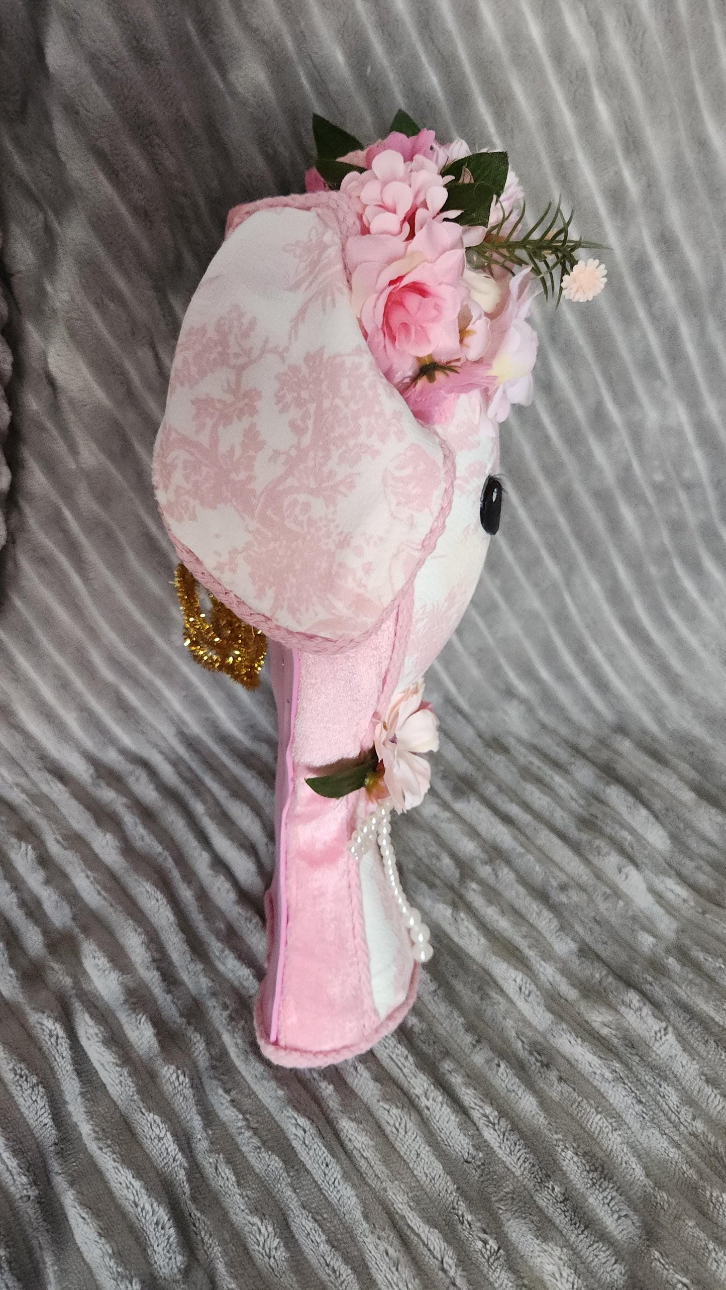 Lamb Heirloom Pink Toile Lamb – Handmade Easter Wreath Attachment | One-of-a-Kind Spring Decor
