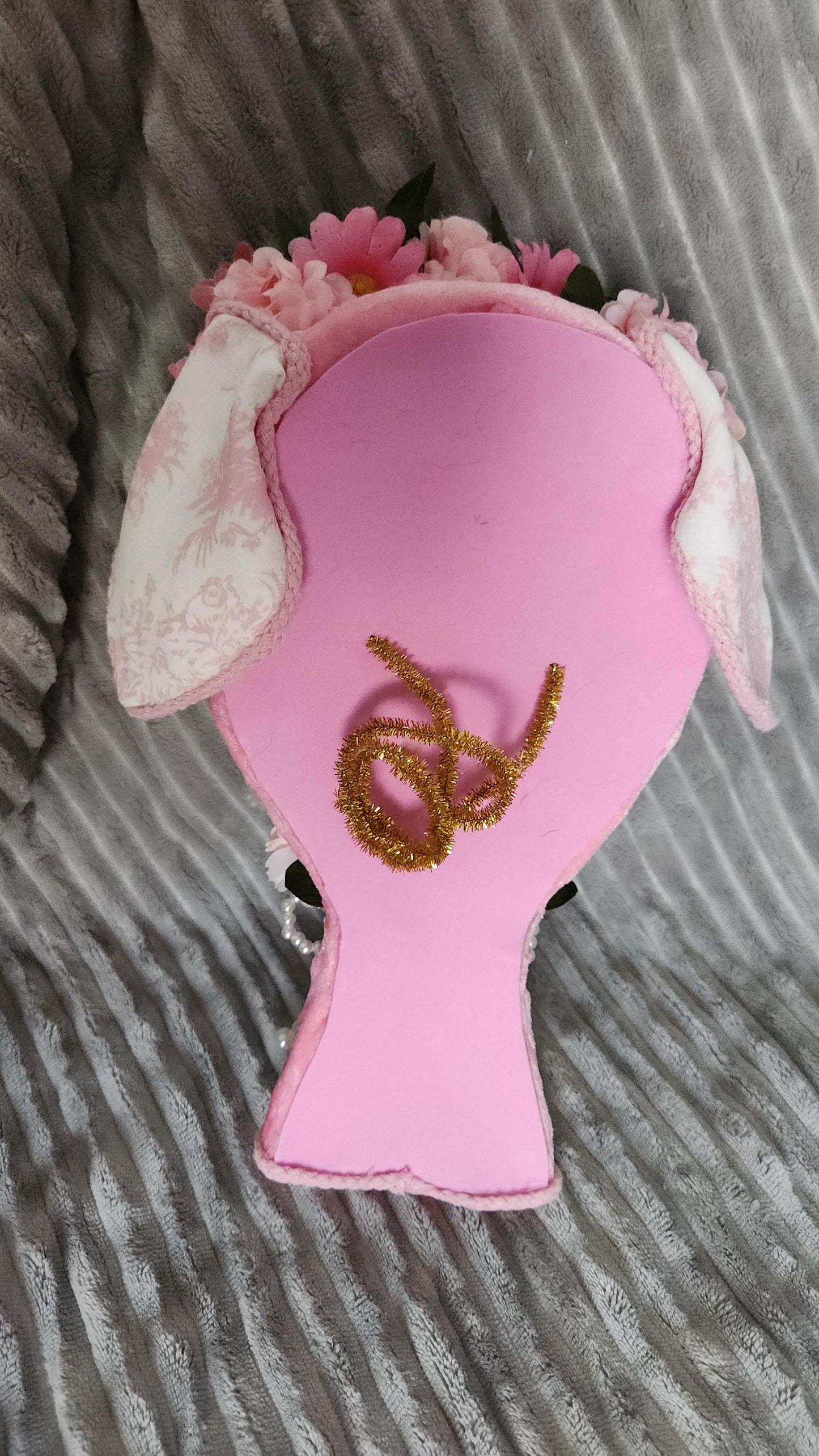 Lamb Heirloom Pink Toile Lamb – Handmade Easter Wreath Attachment | One-of-a-Kind Spring Decor
