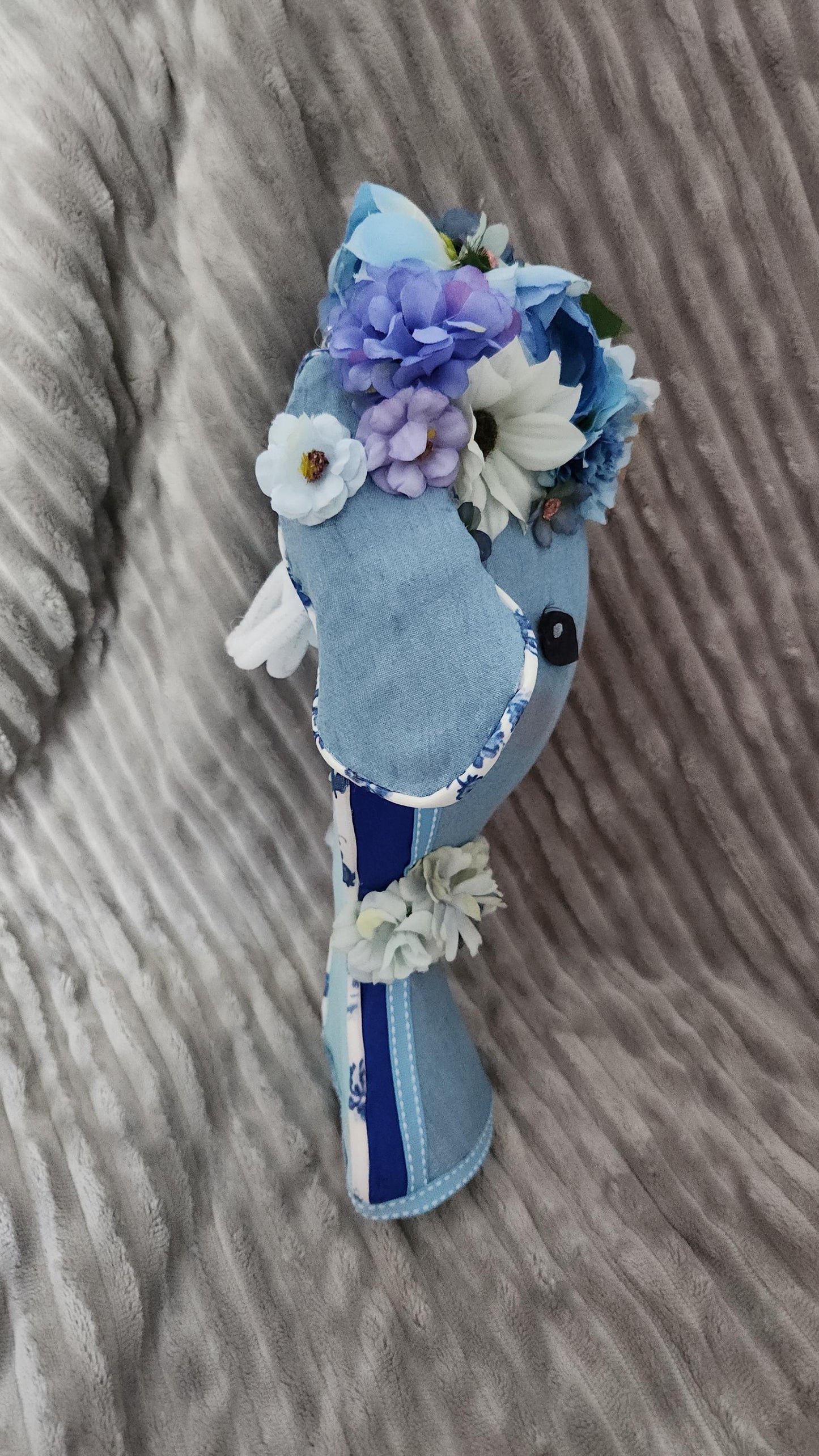 Lamb Blue Denim Floral Lamb Wreath Attachment | Handmade Easter Nursery Decor