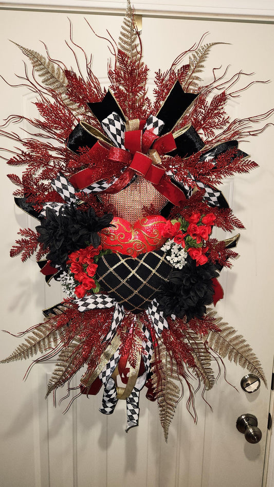 Red Valentine's Day Heart Wreath | Black Velvet Accents, Gold Details