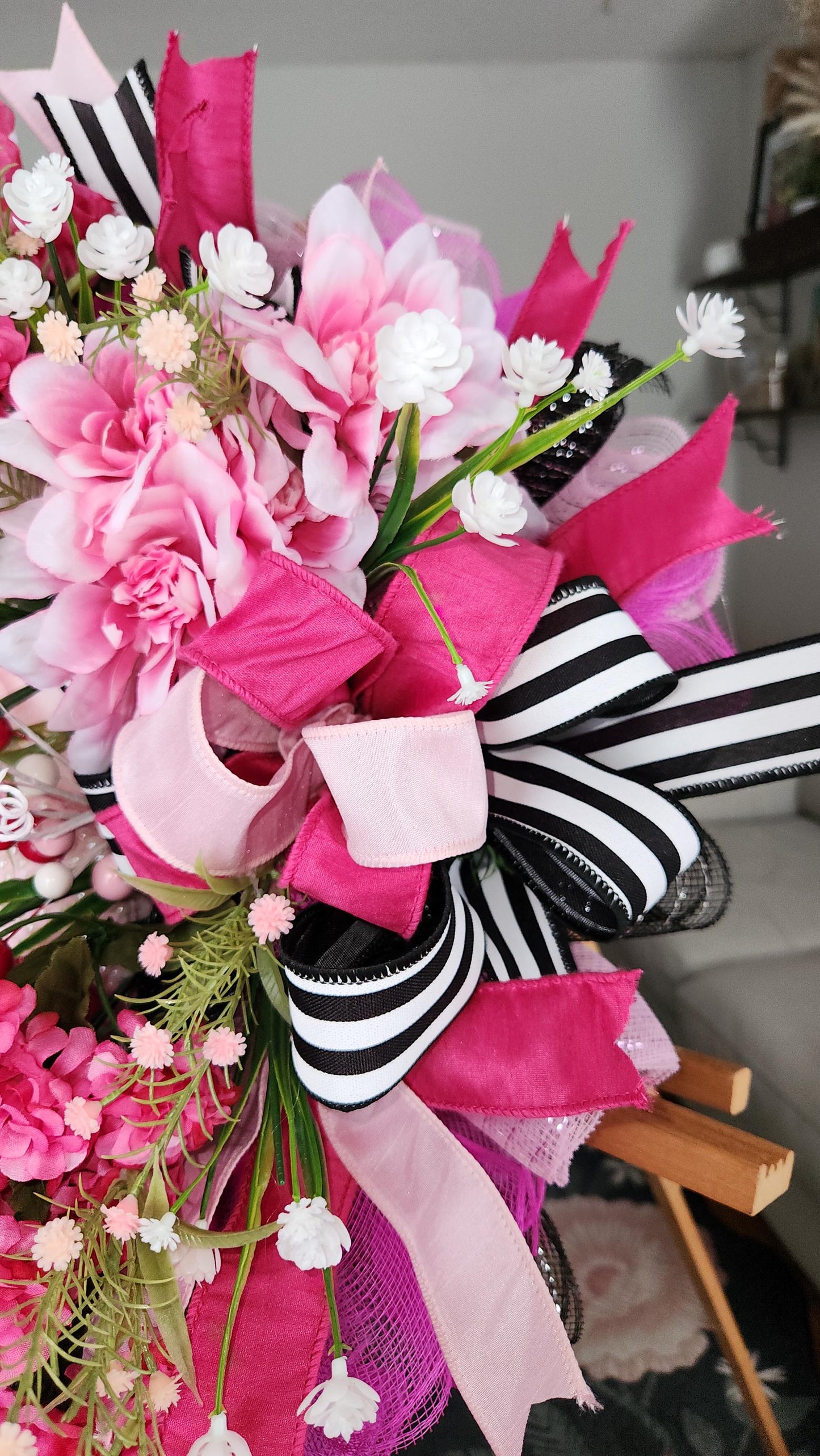 Teddy Bear Valentine Wreath | Pink Floral Heart Door Decor