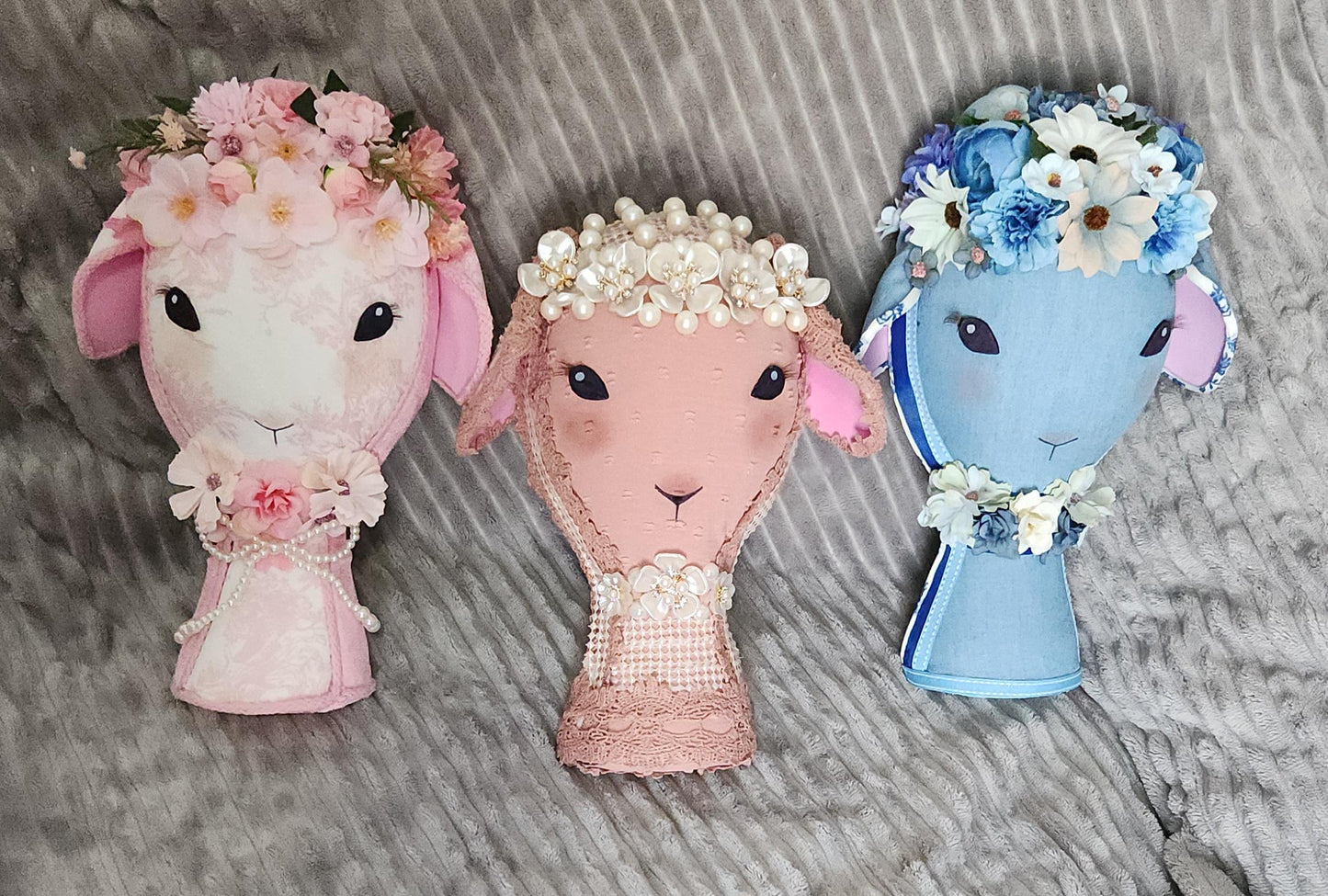 Lamb Heirloom Pink Toile Lamb – Handmade Easter Wreath Attachment | One-of-a-Kind Spring Decor