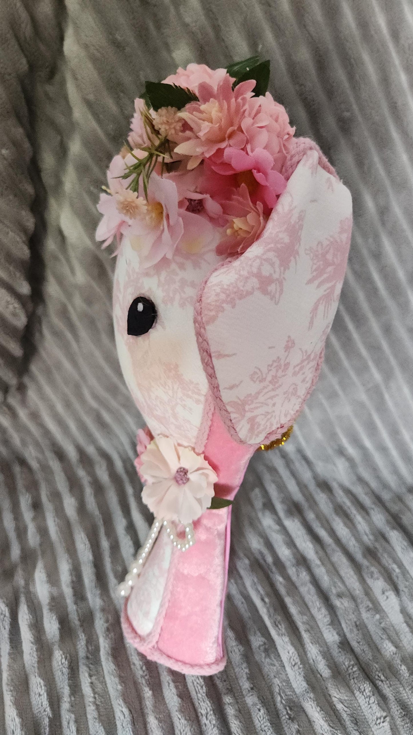 Lamb Heirloom Pink Toile Lamb – Handmade Easter Wreath Attachment | One-of-a-Kind Spring Decor