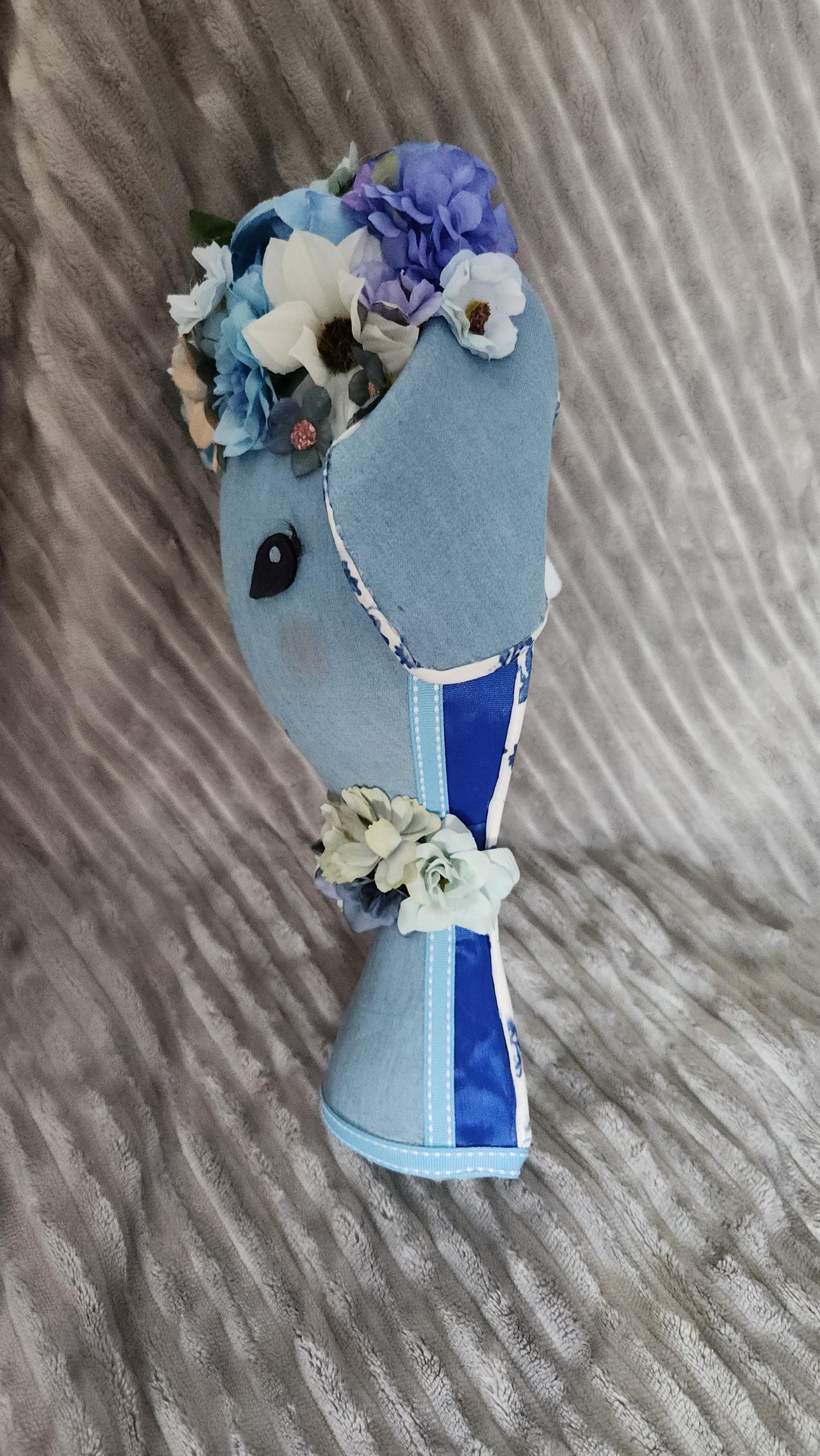 Lamb Blue Denim Floral Lamb Wreath Attachment | Handmade Easter Nursery Decor