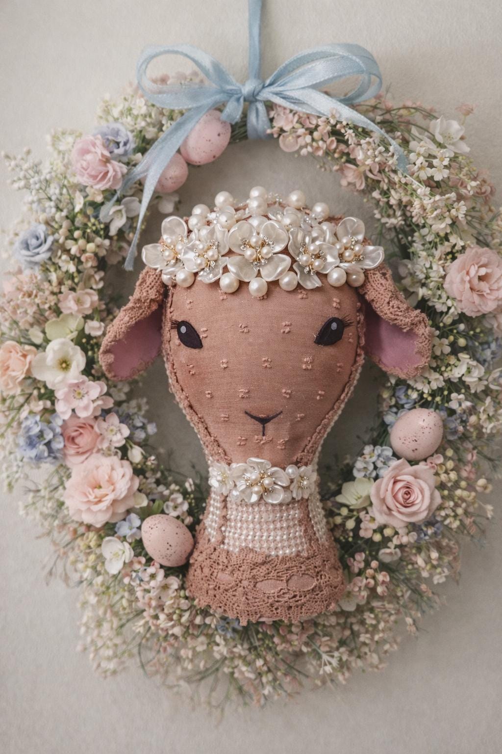 Lamb Handmade Mauve  Wreath Attachment – Pearl Floral Easter Decor