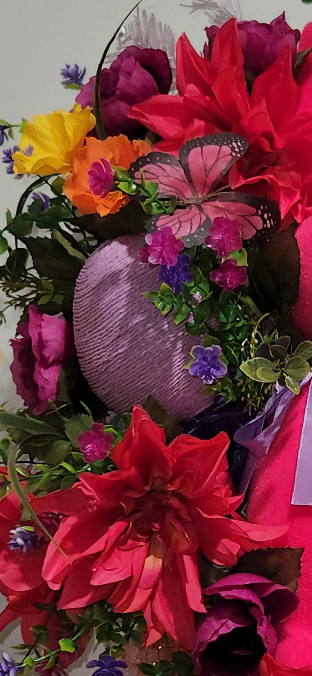 Bold Flocked Bunny Door Swag | Hot Pink, Purple, Yellow Floral Spring Decor