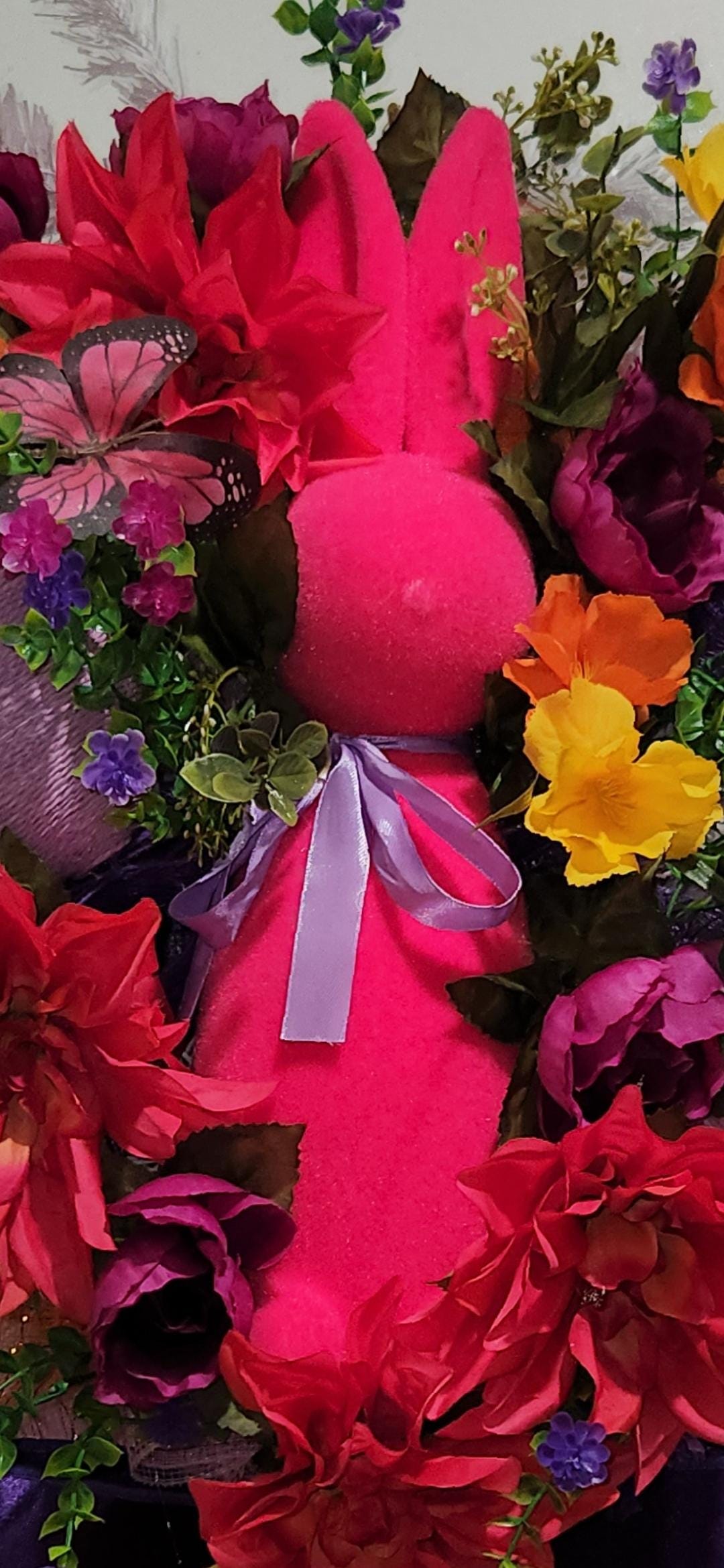 Bold Flocked Bunny Door Swag | Hot Pink, Purple, Yellow Floral Spring Decor