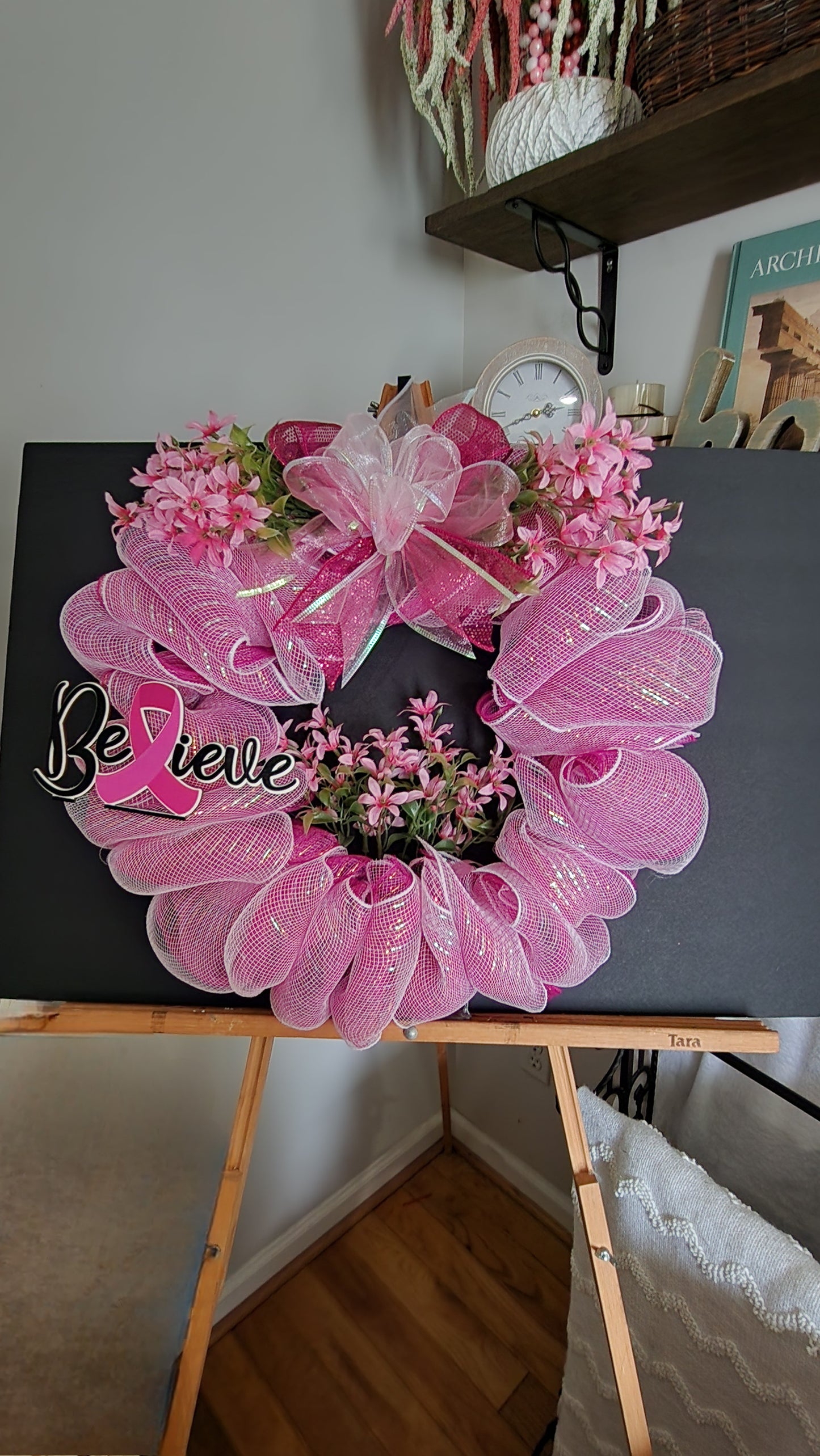 Breast cancer awareness 14inch deco mesh