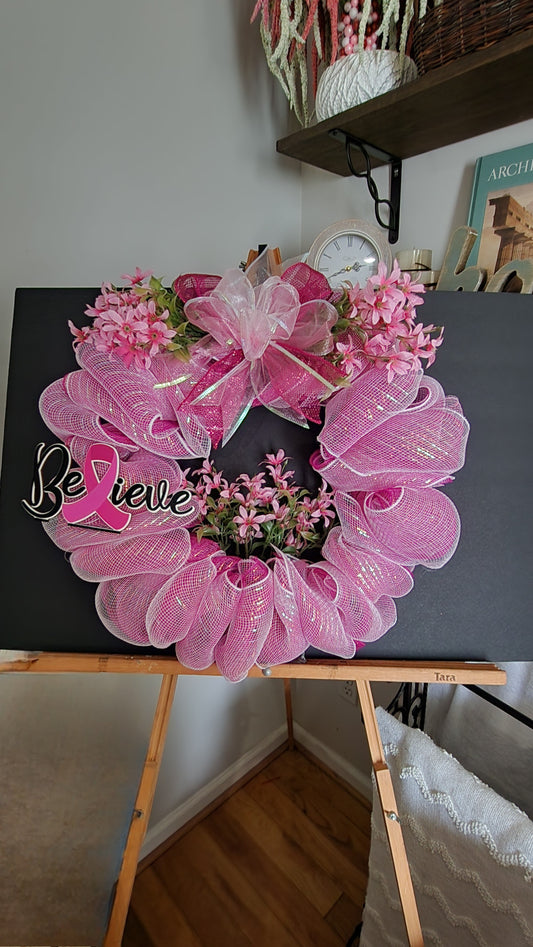 Breast cancer awareness 14inch deco mesh